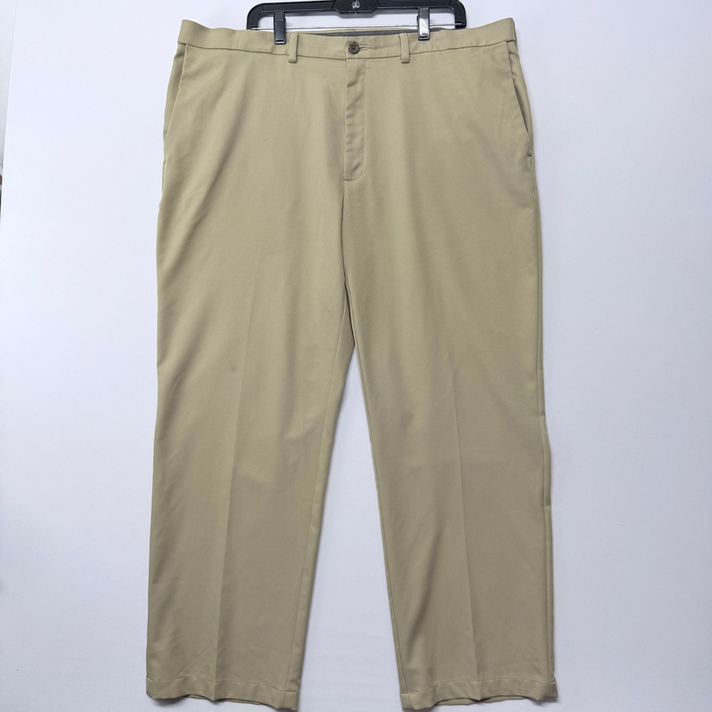 Haggar Cool18 Pro Classic Fit Pants Mens 42x30 Khaki Tan Performance Chino Golf